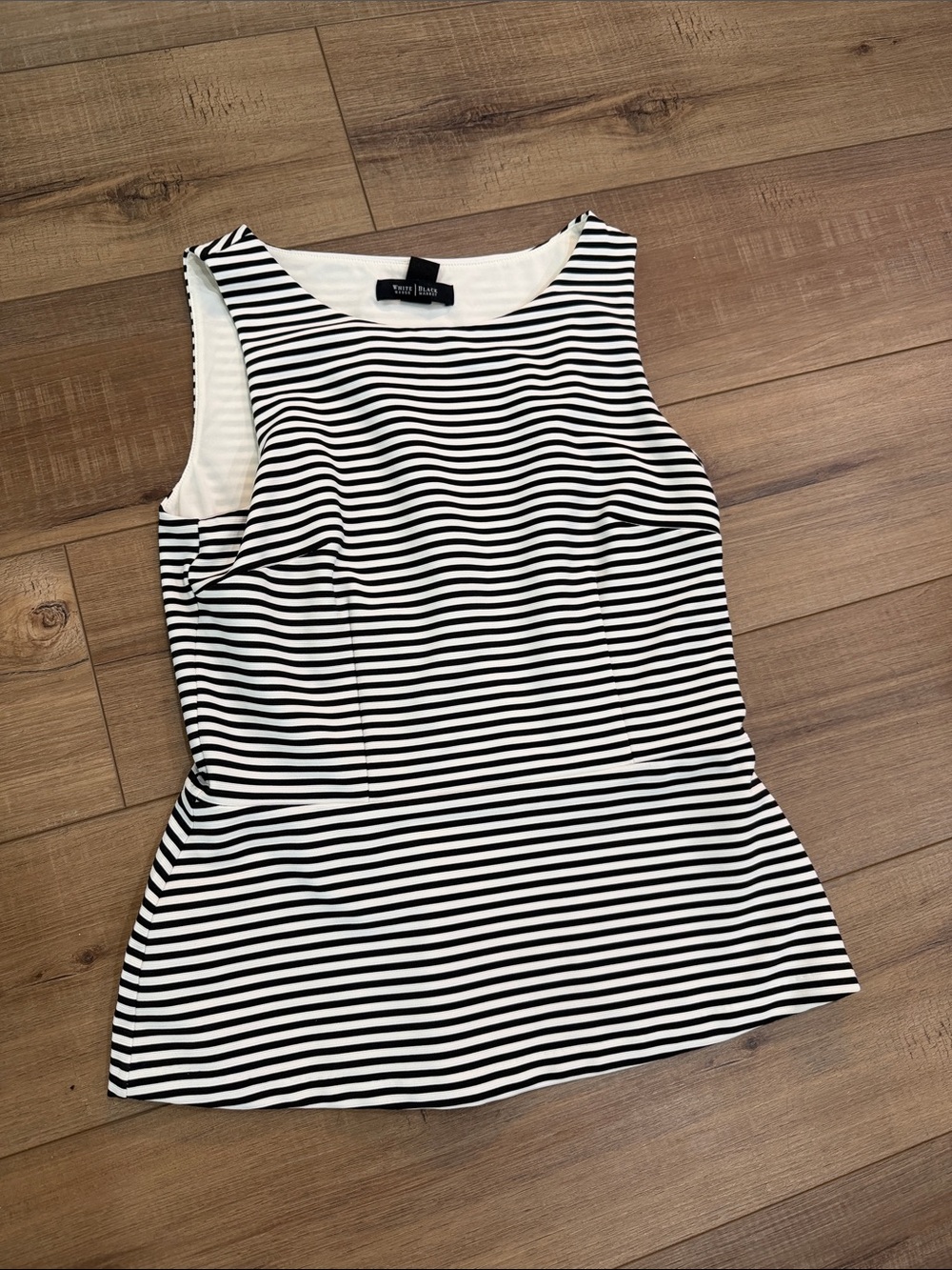 White House Black Market Black & White Striped Sleeveless Peplum Top